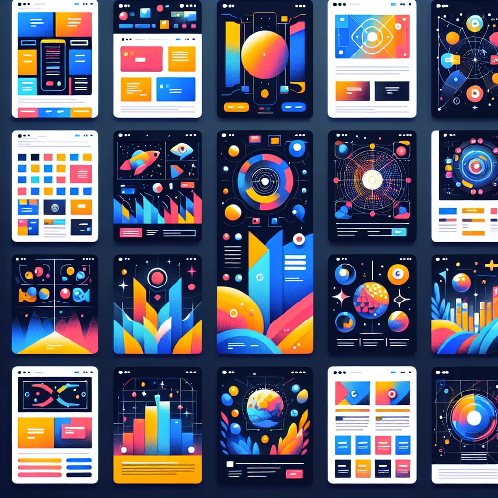 Colorful futuristic space-themed data visualization user interface design templates.