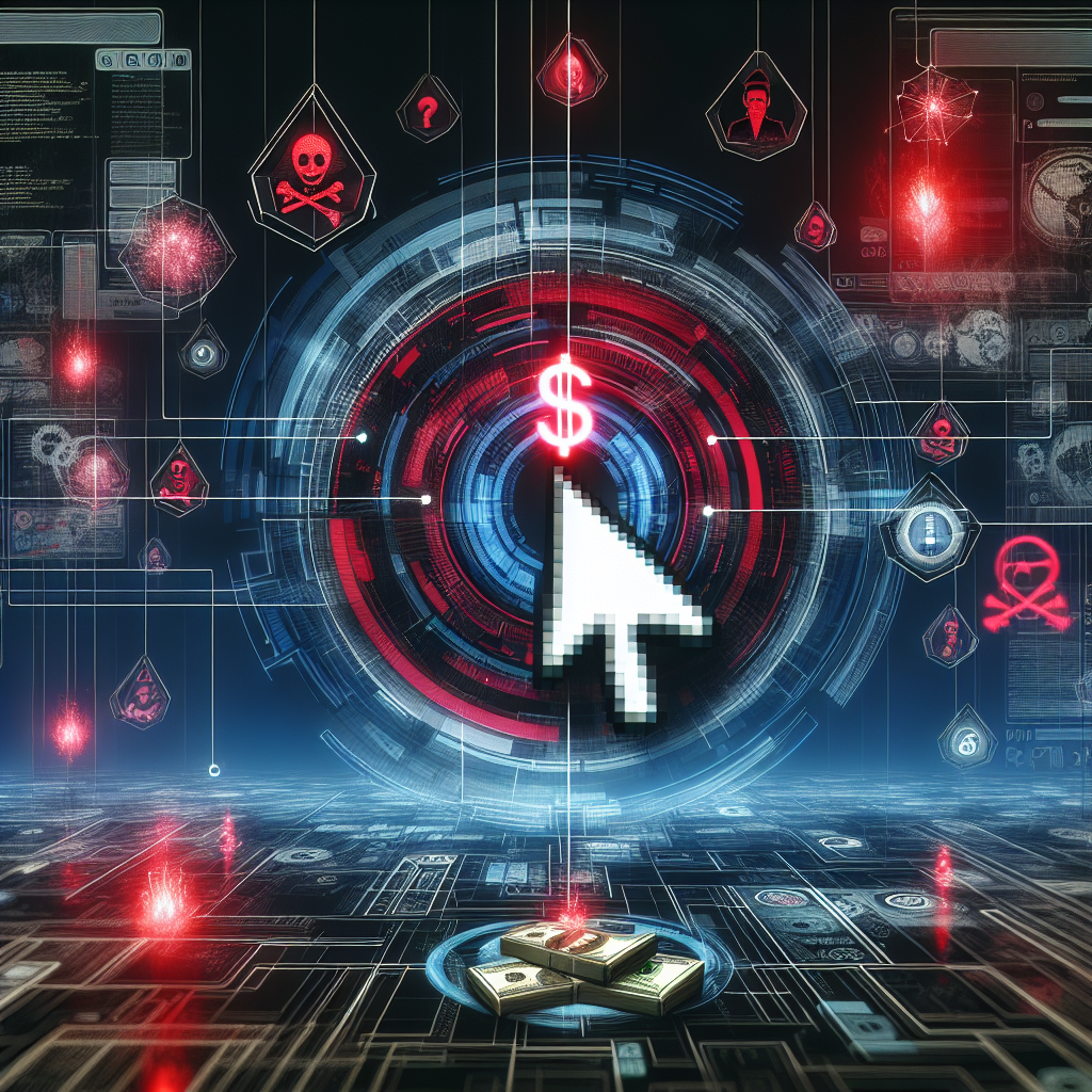 Illustration of cybersecurity threat with digital dollar sign target and malware icons.