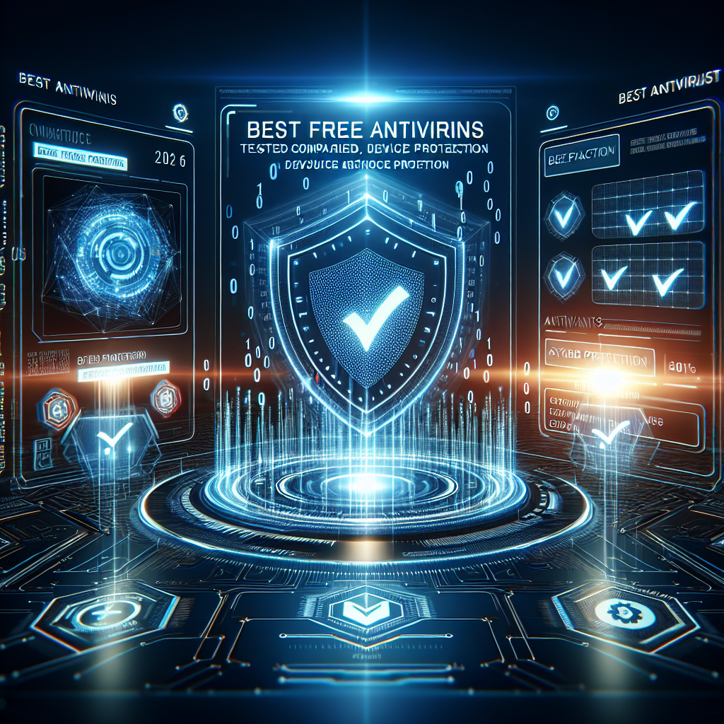 Futuristic digital interface showcasing advanced cybersecurity protection features for the best free antivirus software.