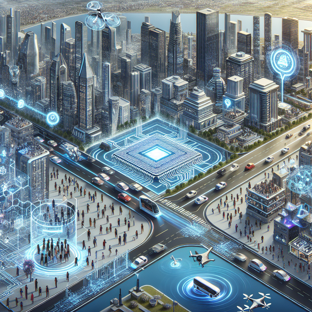 Futuristic smart city with advanced technology and digital connectivity integration.